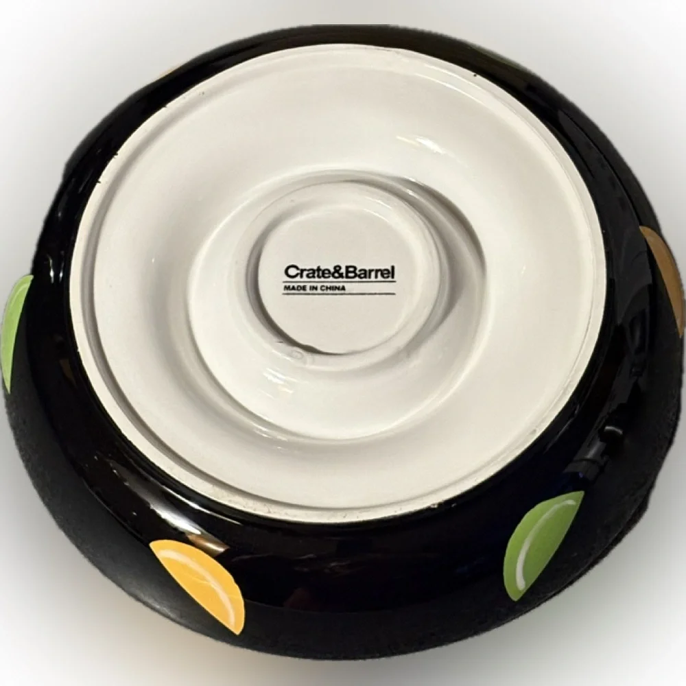 Crate & Barrel Colorful Ceramic Lime And Margarita Rim Salter Divided Dip Bowl